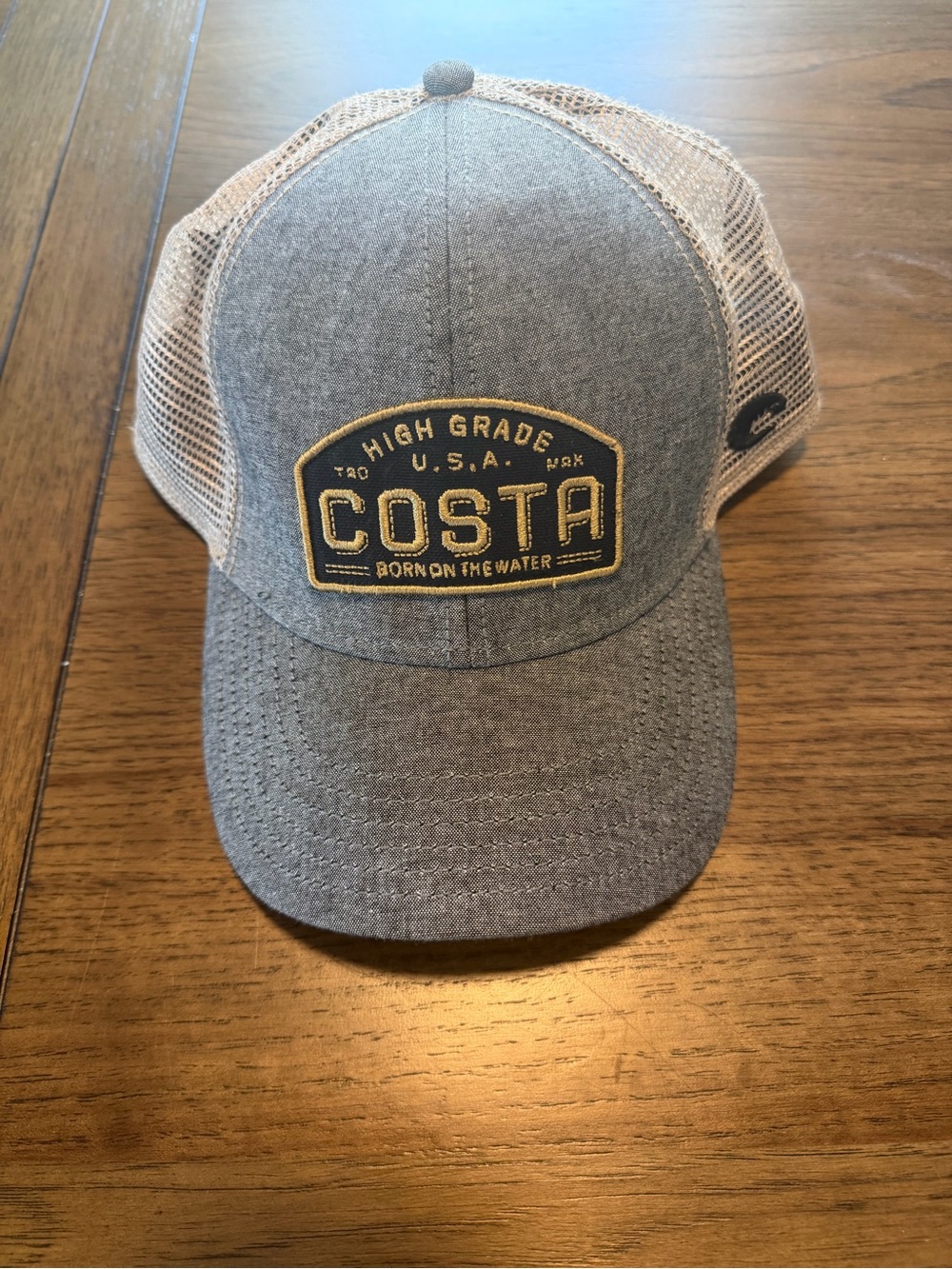 Costa Gray and Tan Mesh Trucker Hat with Embroidered Patch